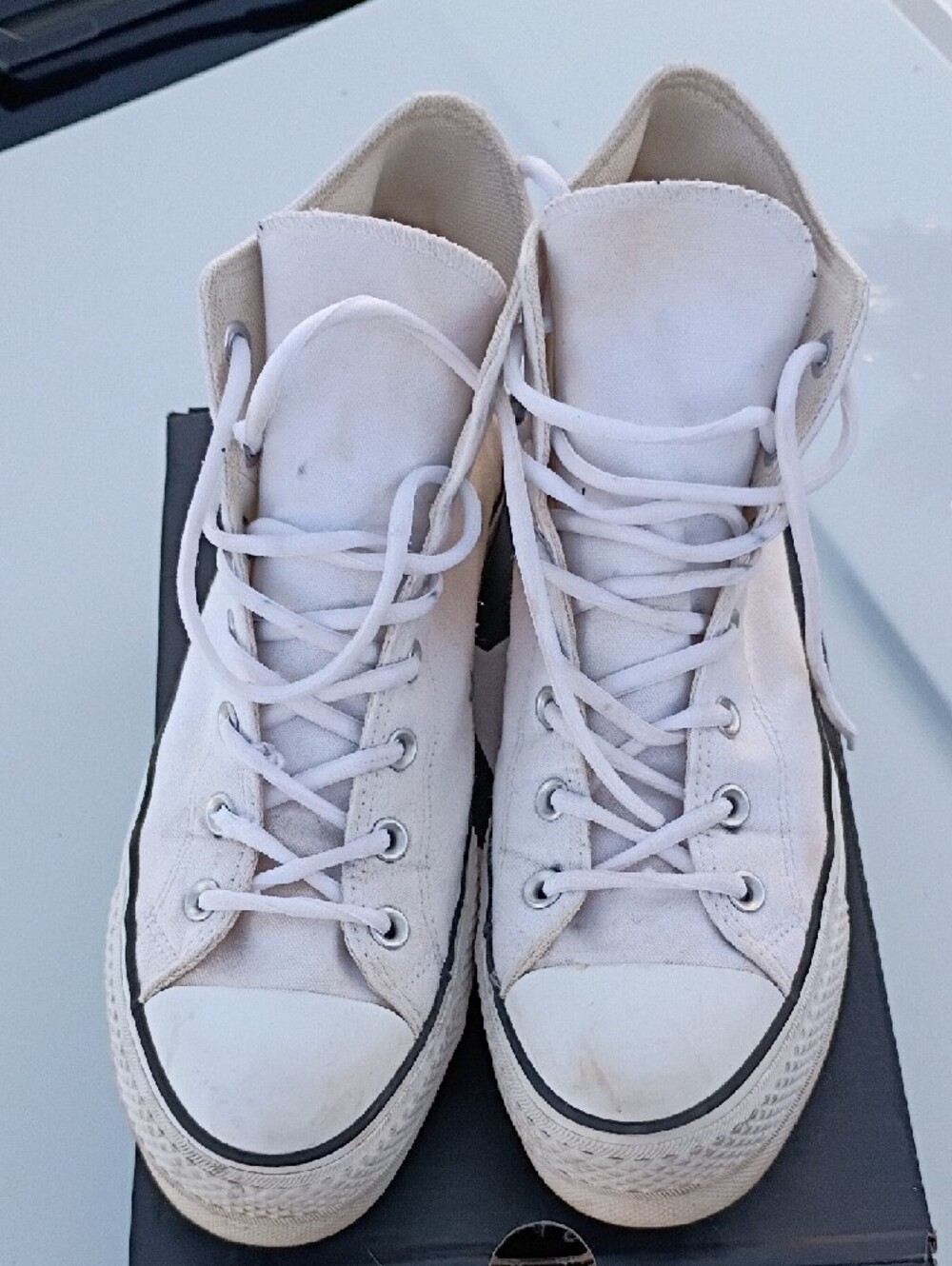 10 Women Converse White High Top Platform Sneakers